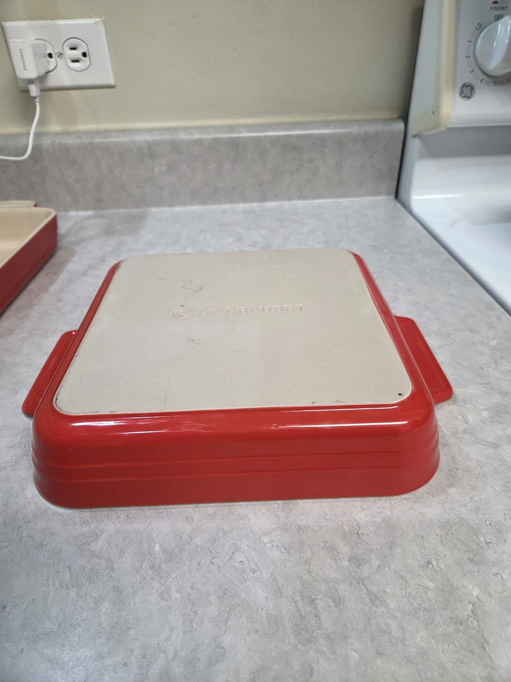 Le Creuset Square Baking Pan with Red Exterior and Cream Interior